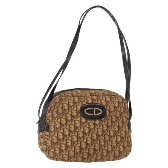 Authentic Christian Dior Trotter Canvas Shoulder Bag Brown